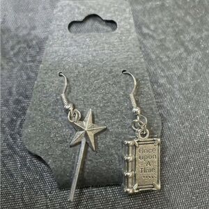 Fairy Tale Silver book and wand Earrings
